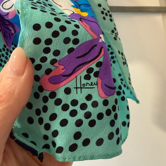 Vintage Honey Floral Polka Dot Colorful Scarf 100% Silk - Picture 4 of 5